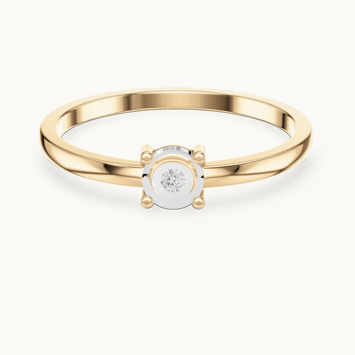 Round lab-grown diamond illusion solitaire ring in yellow gold, 0.01 CT TW, view 4
