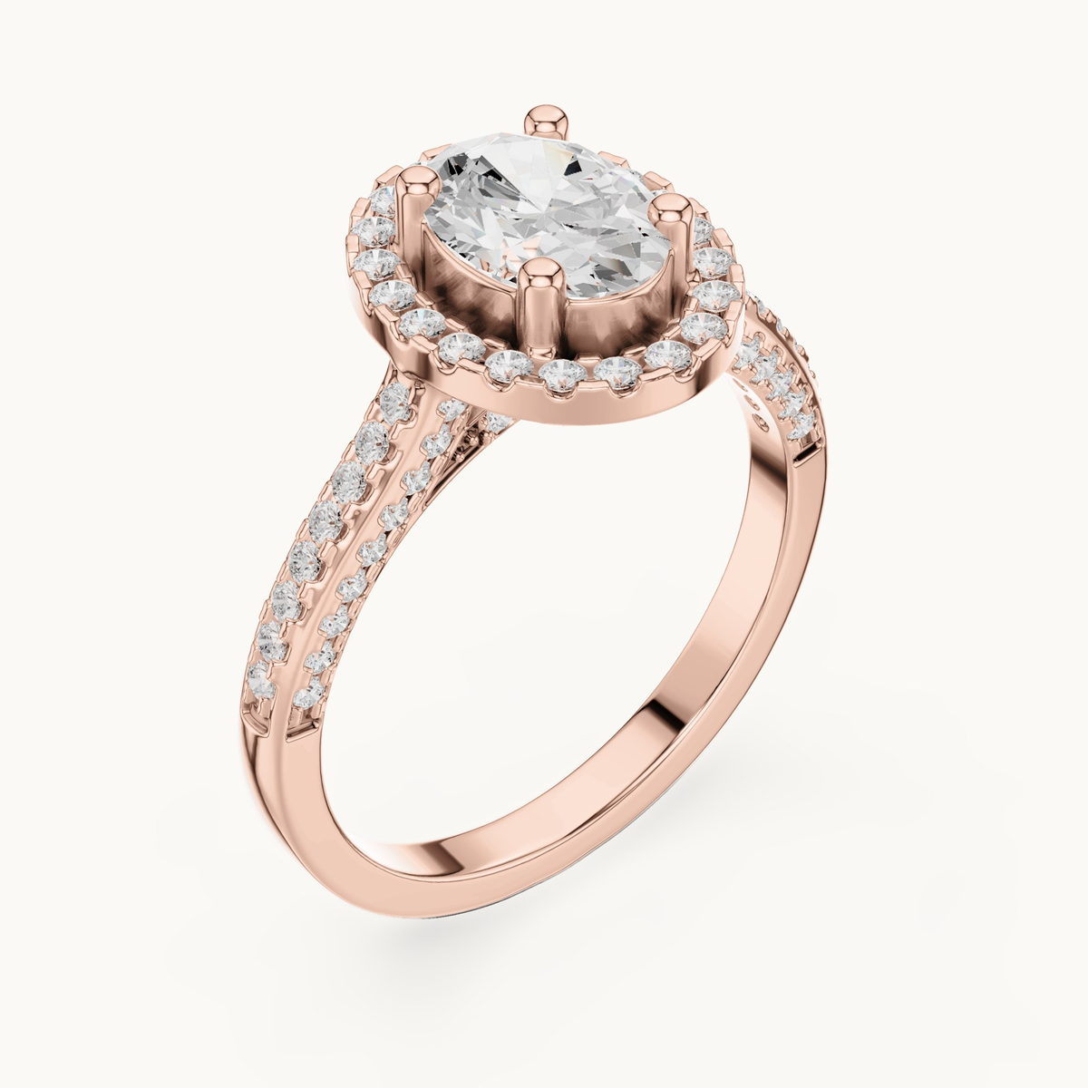 Oval lab-grown diamond halo engagement ring in 14K rose gold, 1.39 CT TW, view 2