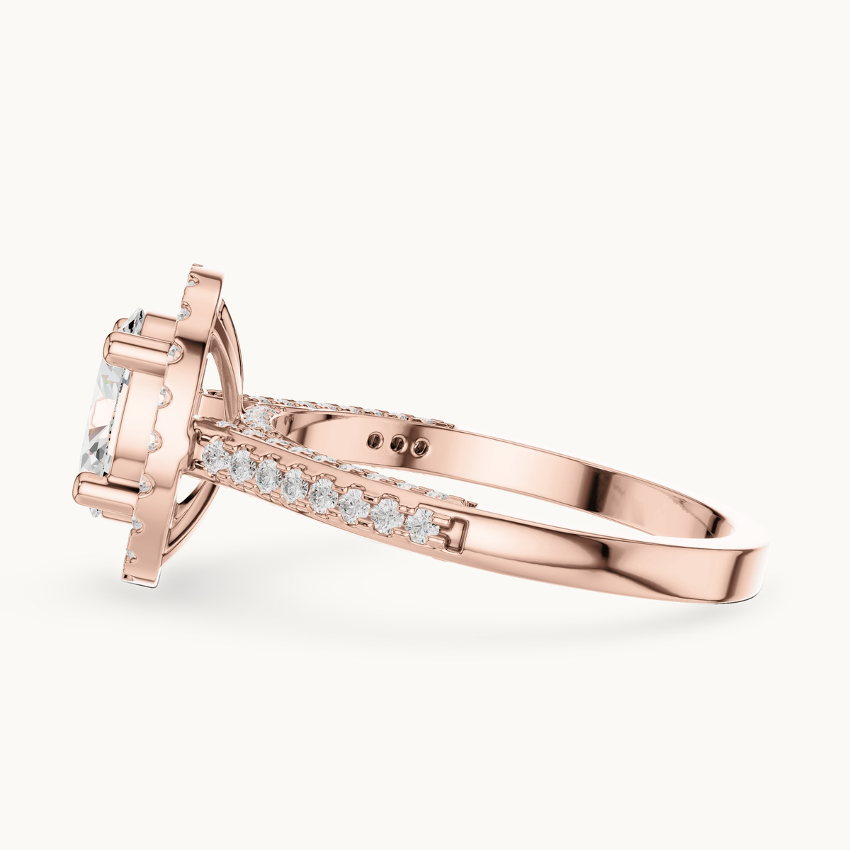 Oval lab-grown diamond halo engagement ring in 14K rose gold, 1.39 CT TW, view 3