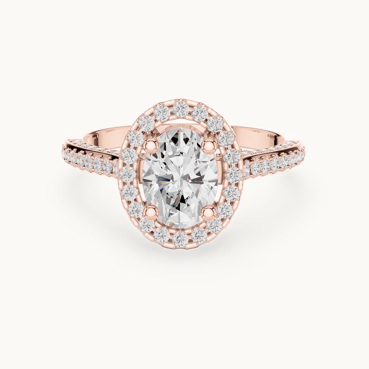 Oval lab-grown diamond halo engagement ring in 14K rose gold, 1.39 CT TW, view 4