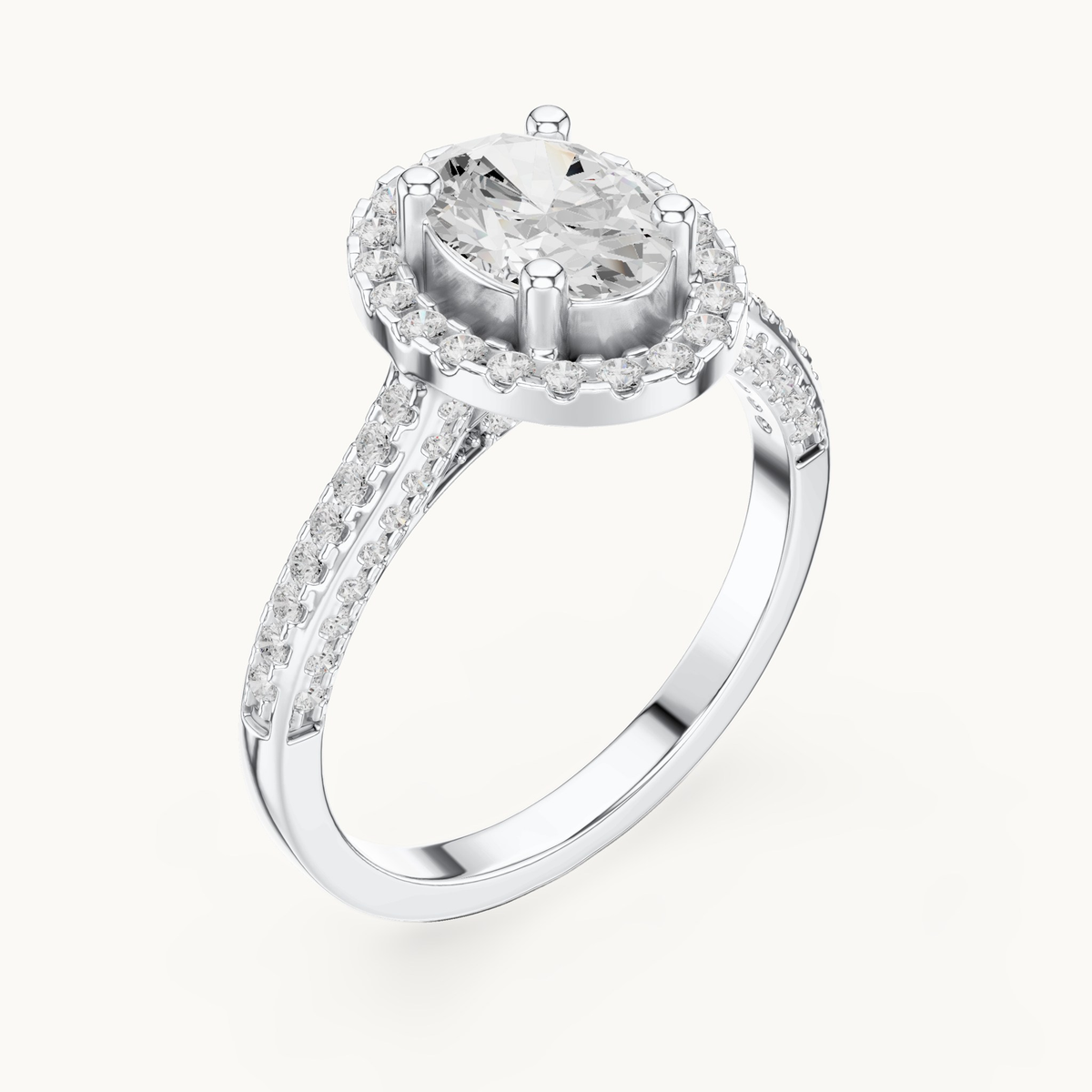 Oval lab-grown diamond halo engagement ring in 14K white gold, 1.39 CT TW, view 2