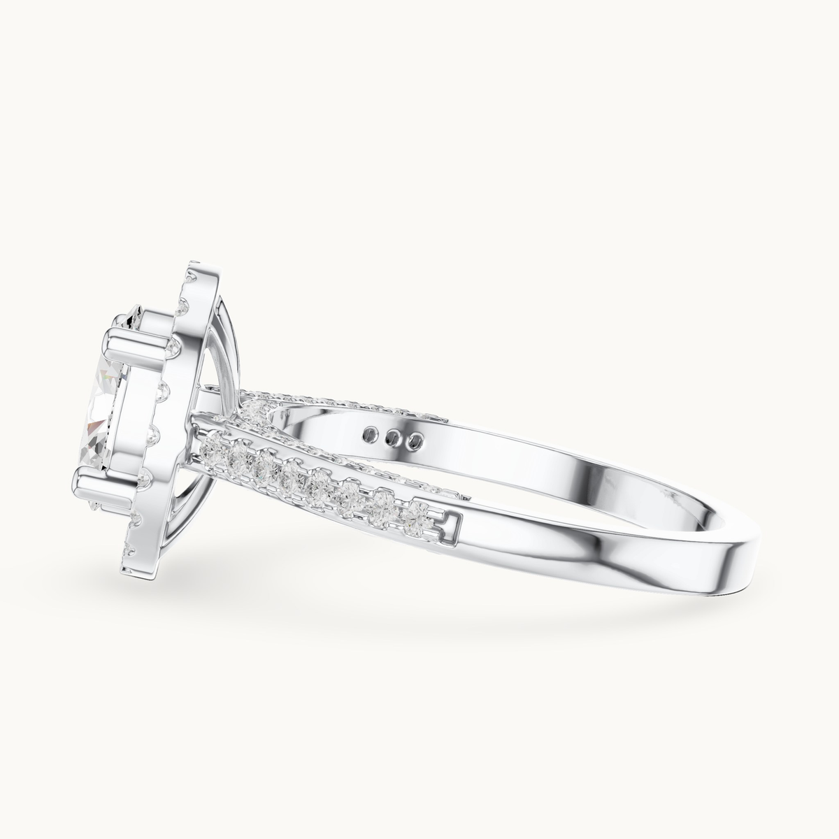 Oval lab-grown diamond halo engagement ring in 14K white gold, 1.39 CT TW, view 3