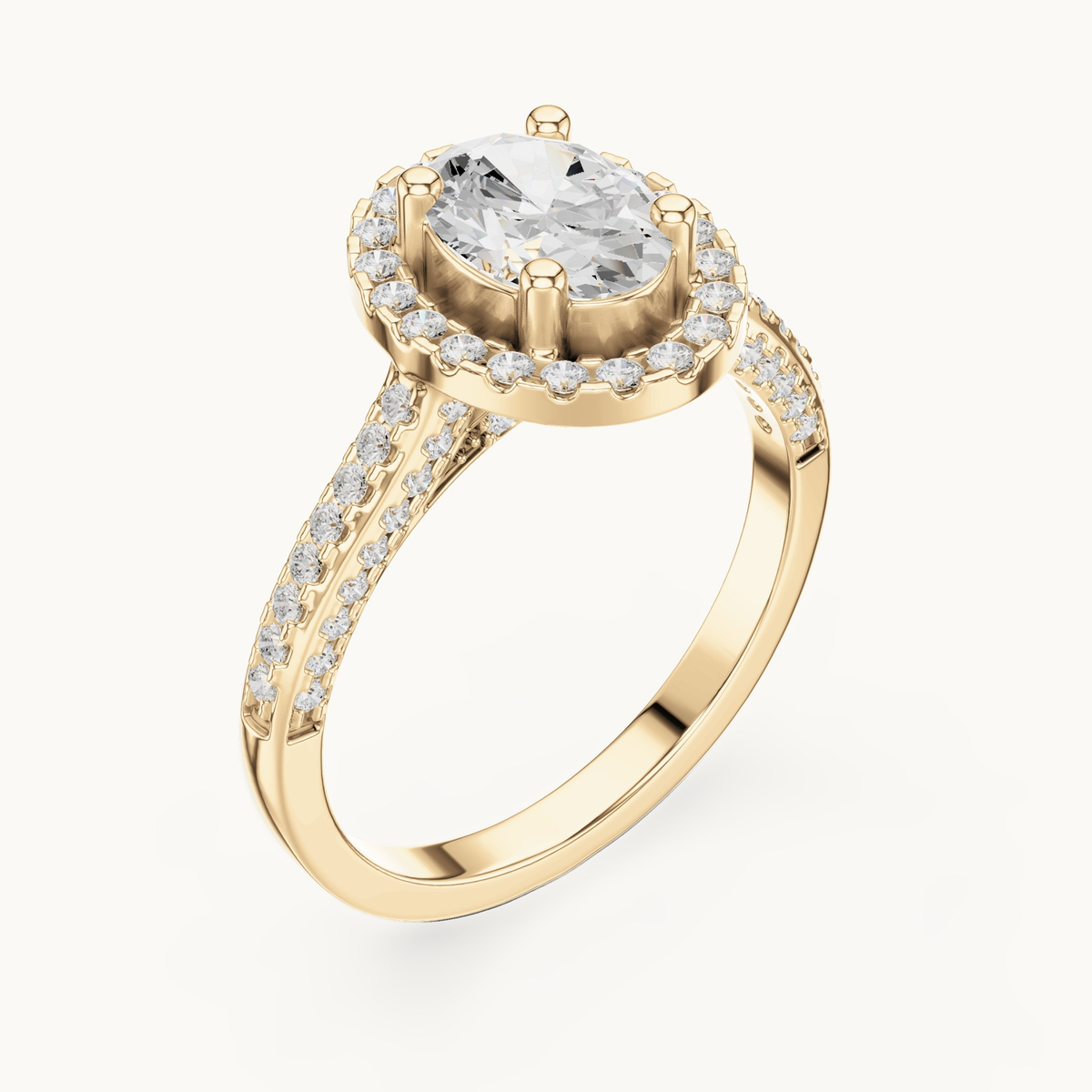 Oval lab-grown diamond halo engagement ring in 14K yellow gold, 1.39 CT TW, view 2