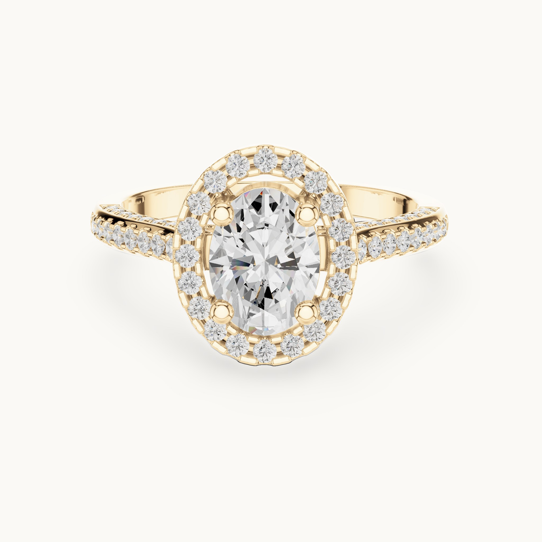 Oval lab-grown diamond halo engagement ring in 14K yellow gold, 1.39 CT TW, view 4