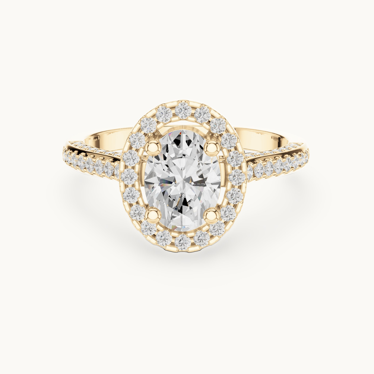 Oval lab-grown diamond halo engagement ring in 14K yellow gold, 1.39 CT TW, view 4