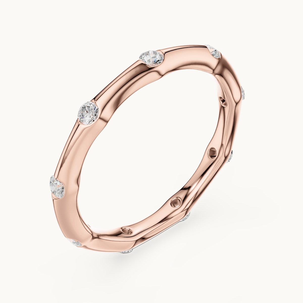 Round lab-grown diamond station band in 14K rose gold, 0.31 CT TW, view 2
