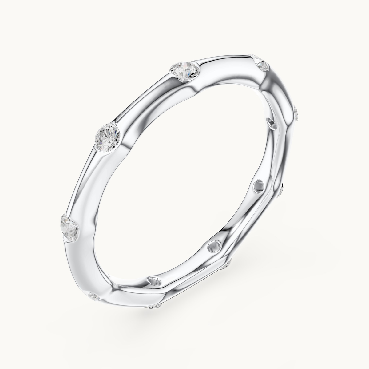 Round lab-grown diamond station band in 14K white gold, 0.31 CT TW, view 2