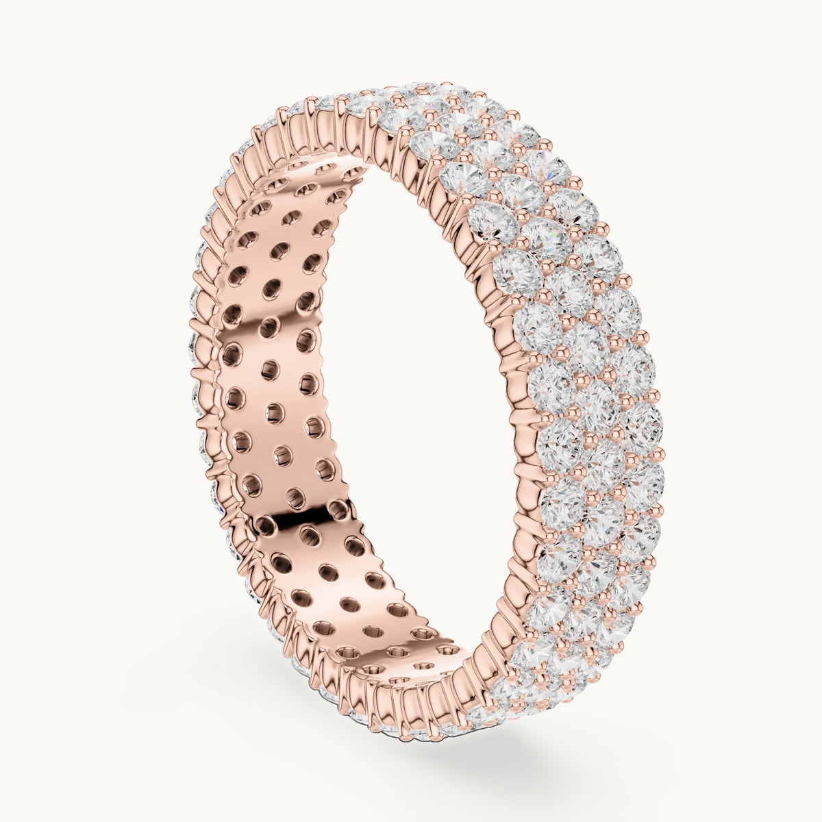 Round lab-grown diamond wide pavé full eternity band in rose gold, 1.944 CT TW, view 1