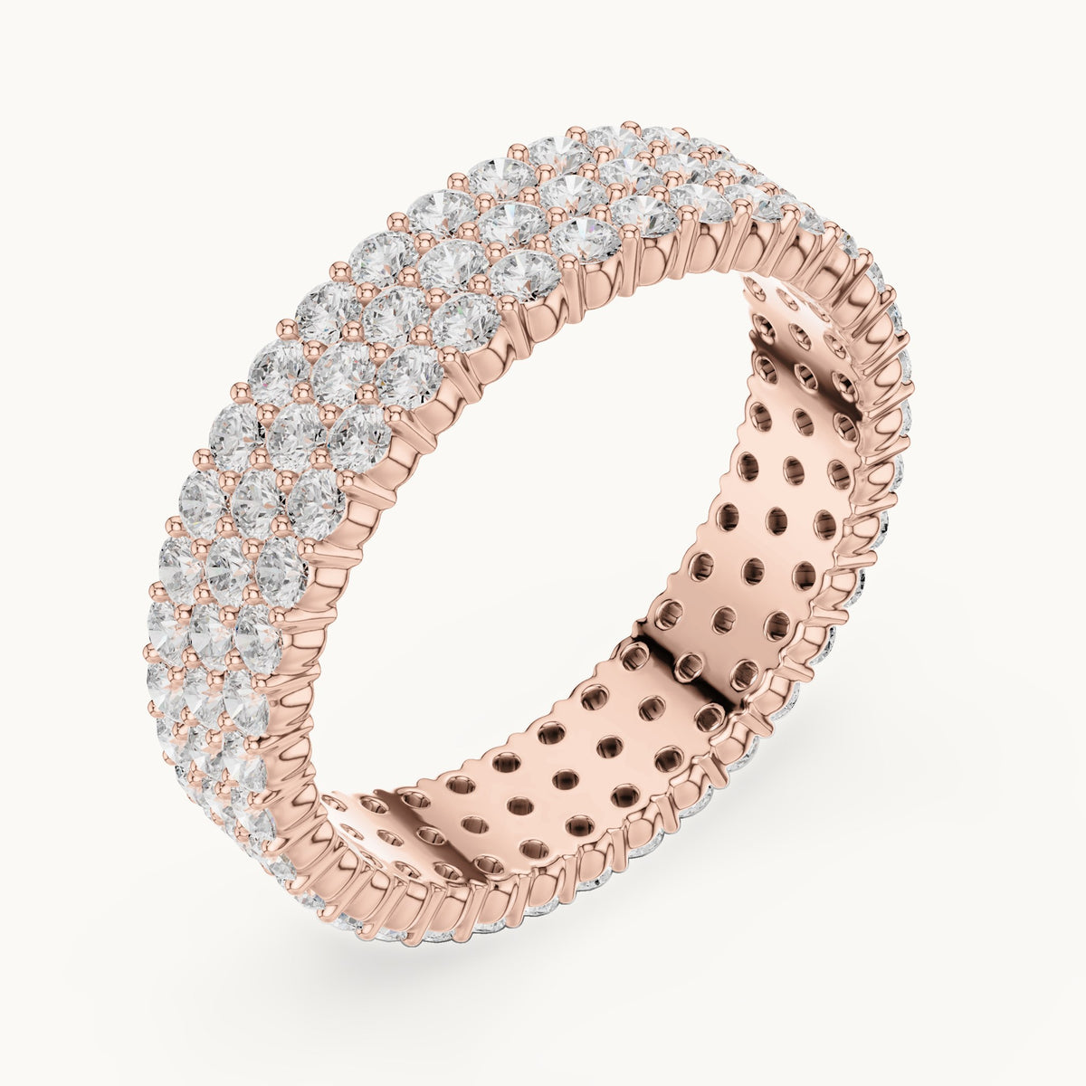 Round lab-grown diamond wide pavé full eternity band in rose gold, 1.944 CT TW, view 2
