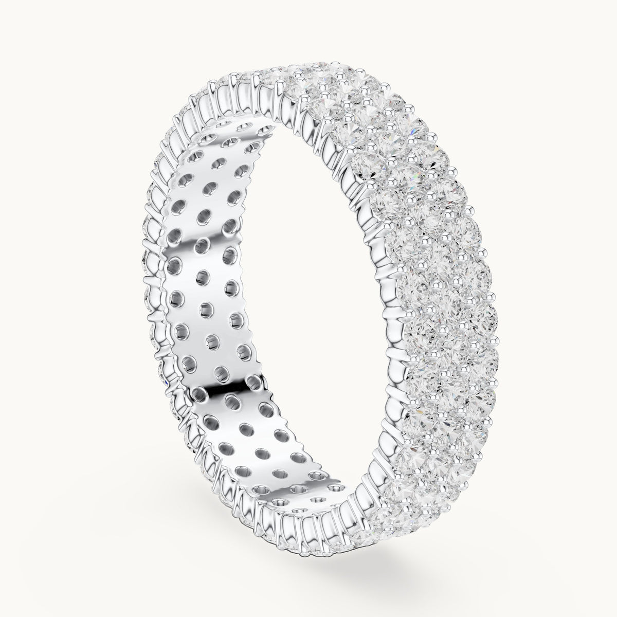 Round lab-grown diamond wide pavé full eternity band in white gold, 1.944 CT TW, view 1