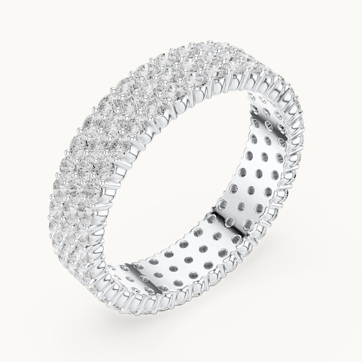Round lab-grown diamond wide pavé full eternity band in white gold, 1.944 CT TW, view 2
