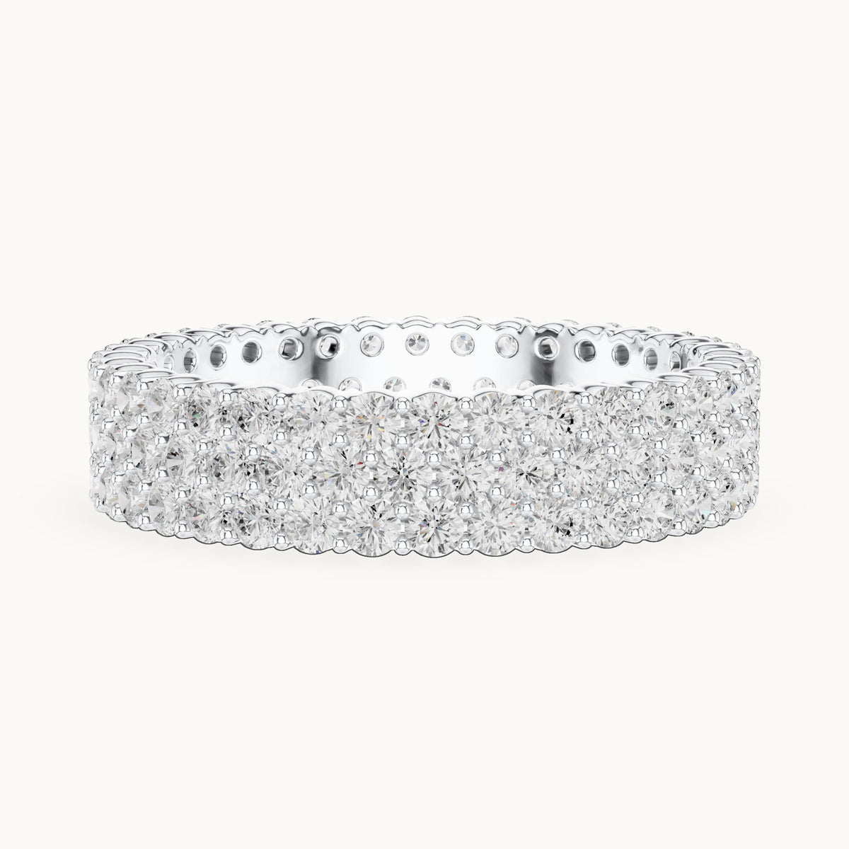 Round lab-grown diamond wide pavé full eternity band in white gold, 1.944 CT TW, view 3