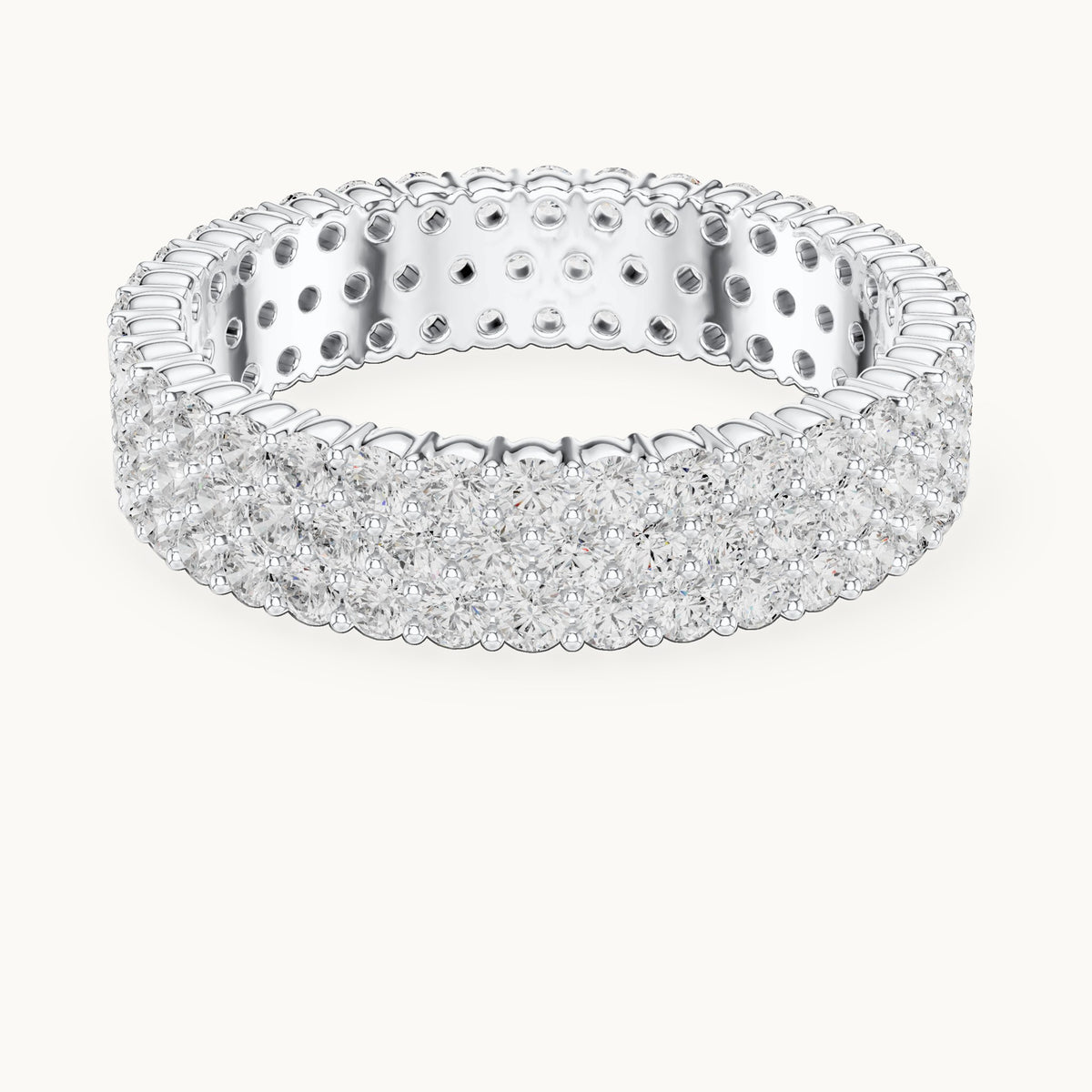 Round lab-grown diamond wide pavé full eternity band in white gold, 1.944 CT TW, view 4
