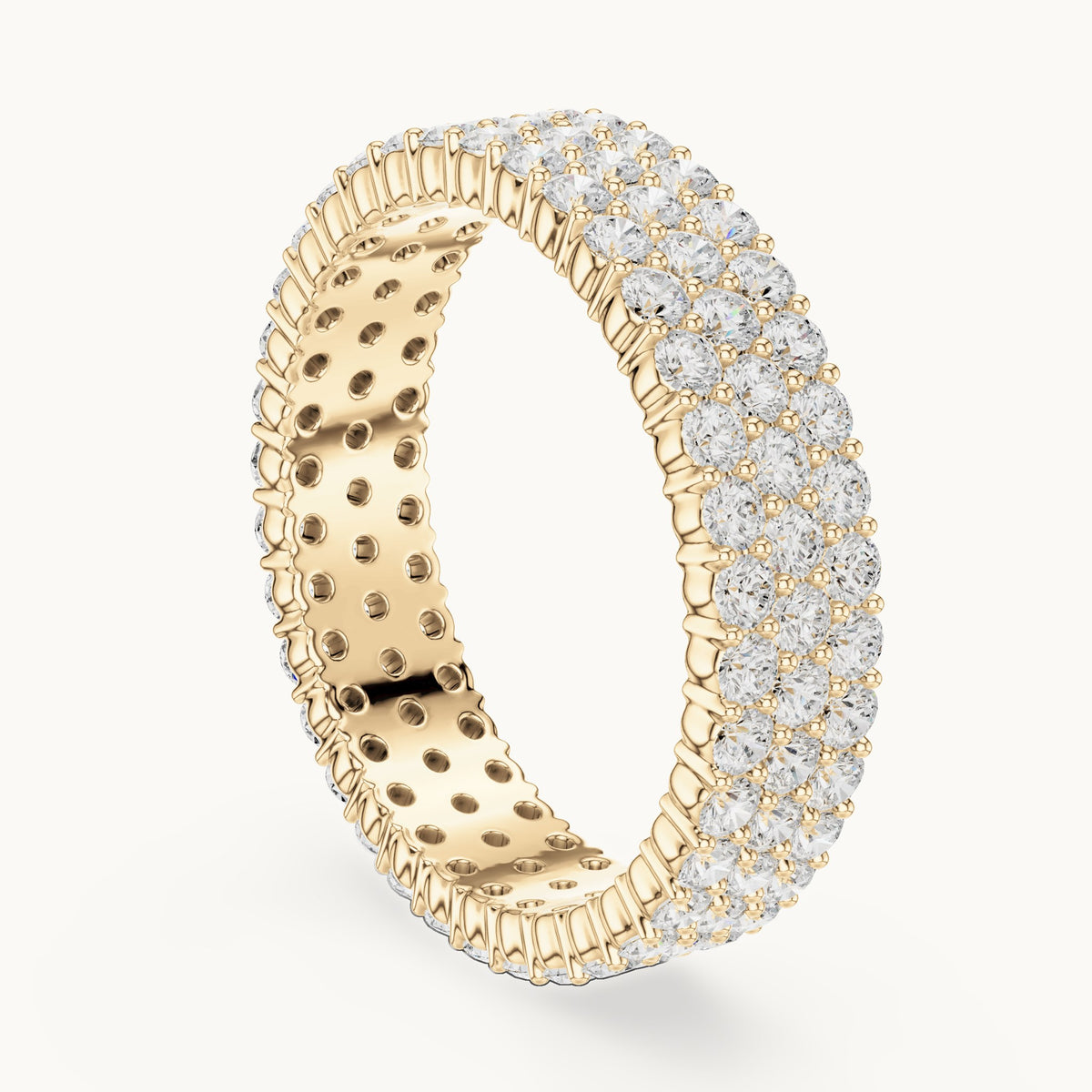 Round lab-grown diamond wide pavé full eternity band in yellow gold, 1.944 CT TW, view 1
