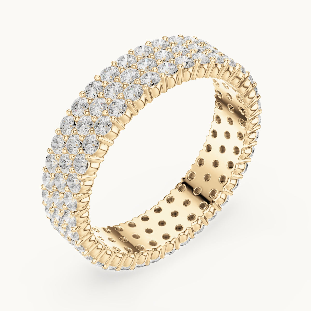 Round lab-grown diamond wide pavé full eternity band in yellow gold, 1.944 CT TW, view 2