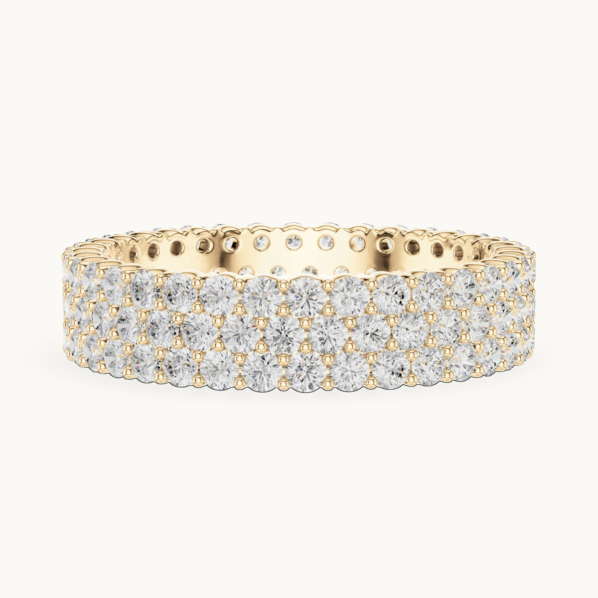 Round lab-grown diamond wide pavé full eternity band in yellow gold, 1.944 CT TW, view 3