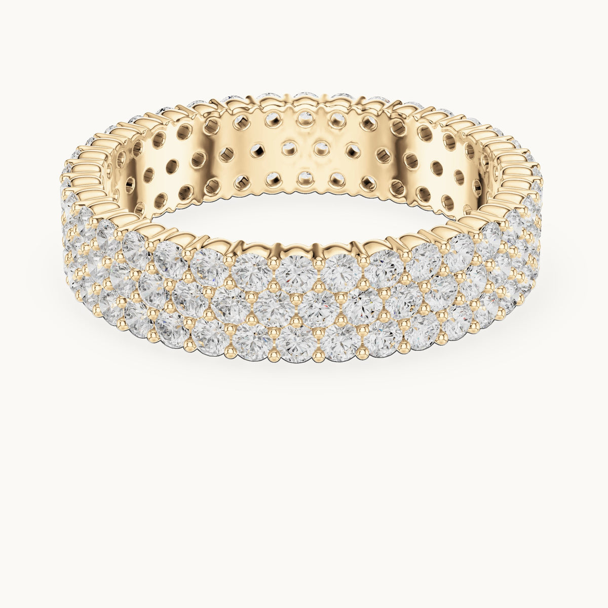 Round lab-grown diamond wide pavé full eternity band in yellow gold, 1.944 CT TW, view 4