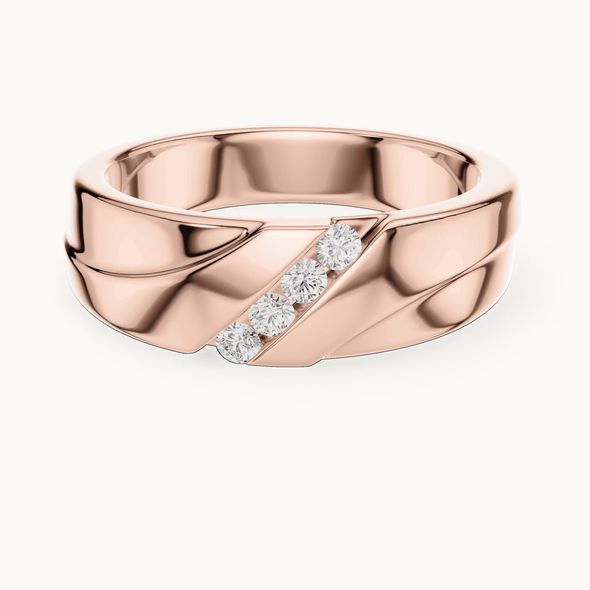 Round lab-grown diamond wide band ring with diagonal diamonds in rose gold, 0.16 CT TW, view 4