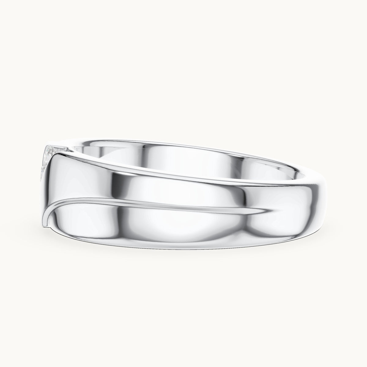 Round lab-grown diamond wide band ring with diagonal diamonds in white gold, 0.16 CT TW, view 3