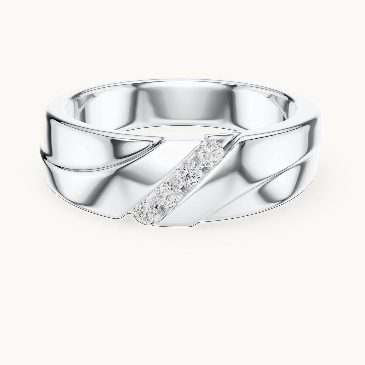 Round lab-grown diamond wide band ring with diagonal diamonds in white gold, 0.16 CT TW, view 4
