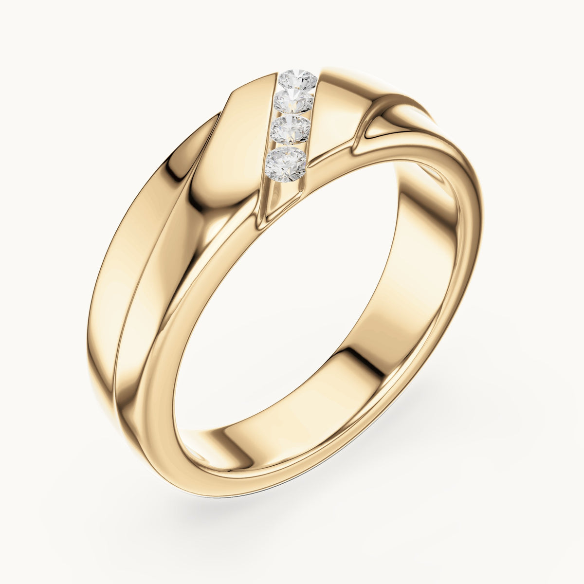 Round lab-grown diamond wide band ring with diagonal diamonds in yellow gold, 0.16 CT TW, view 2