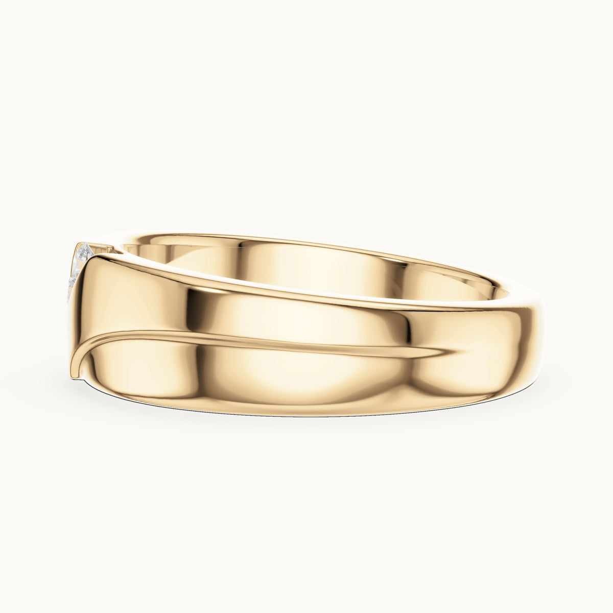 Round lab-grown diamond wide band ring with diagonal diamonds in yellow gold, 0.16 CT TW, view 3