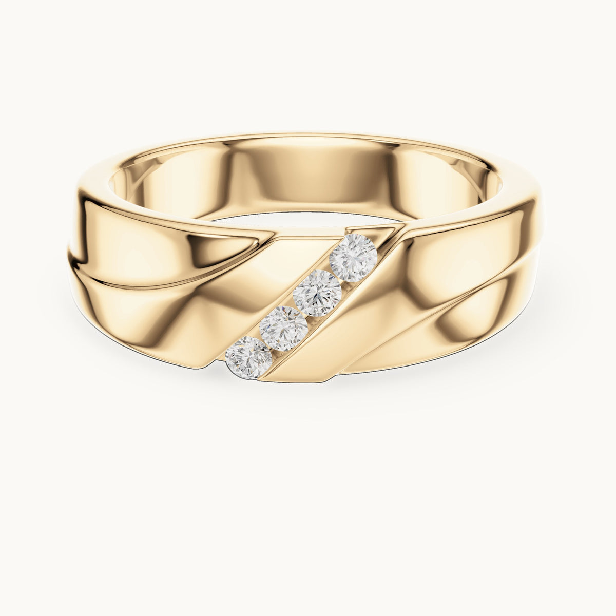 Round lab-grown diamond wide band ring with diagonal diamonds in yellow gold, 0.16 CT TW, view 4