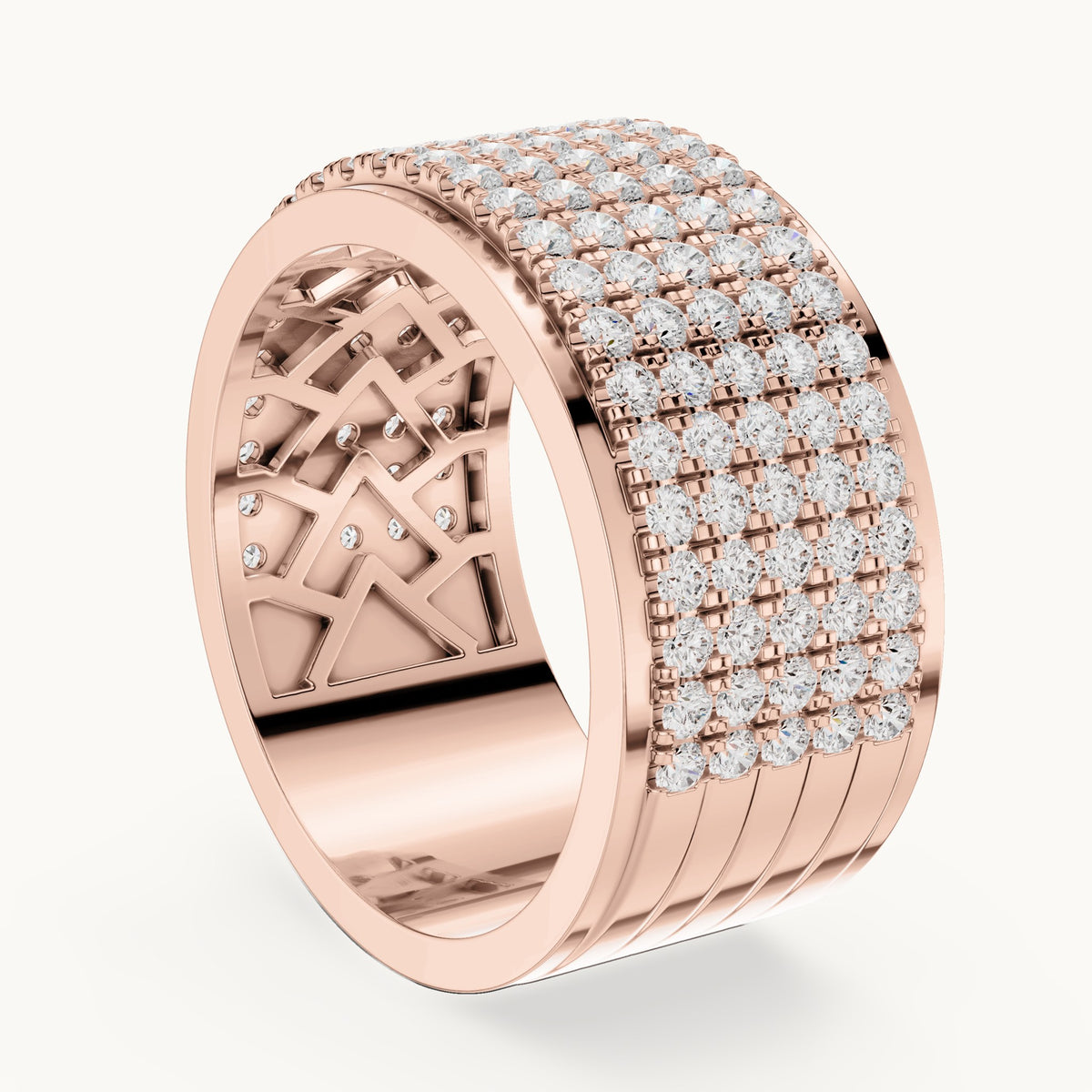 Round lab-grown diamond wide pavé band in rose gold, 2.25 CT TW, view 1