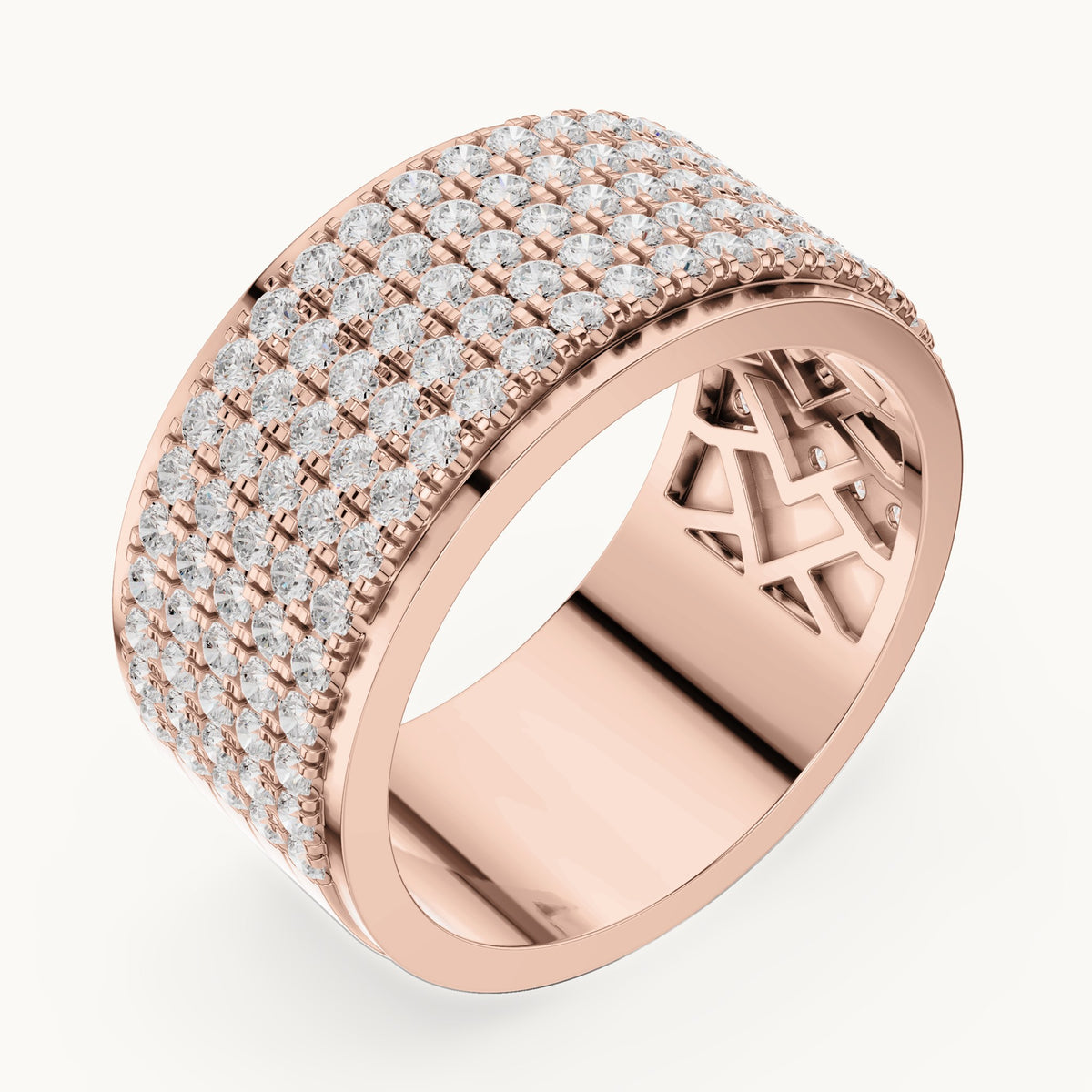 Round lab-grown diamond wide pavé band in rose gold, 2.25 CT TW, view 2