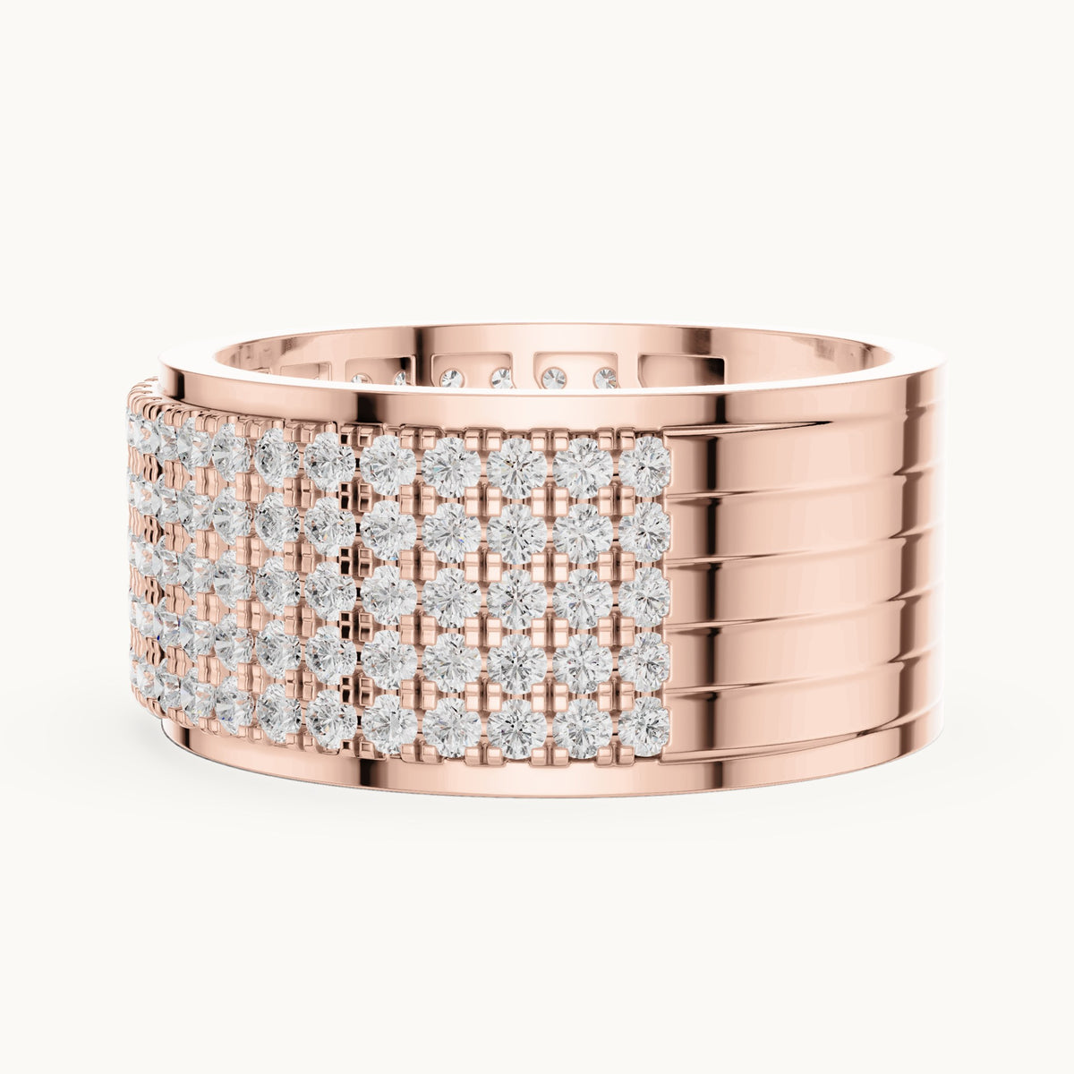 Round lab-grown diamond wide pavé band in rose gold, 2.25 CT TW, view 3