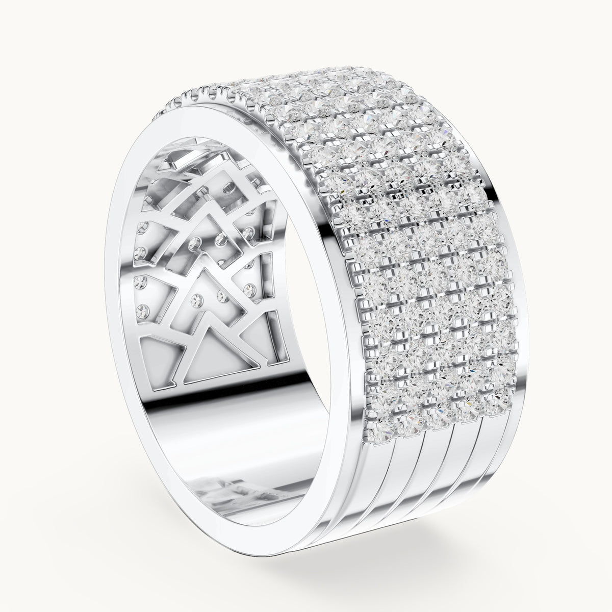 Round lab-grown diamond wide pavé band in white gold, 2.25 CT TW, view 1