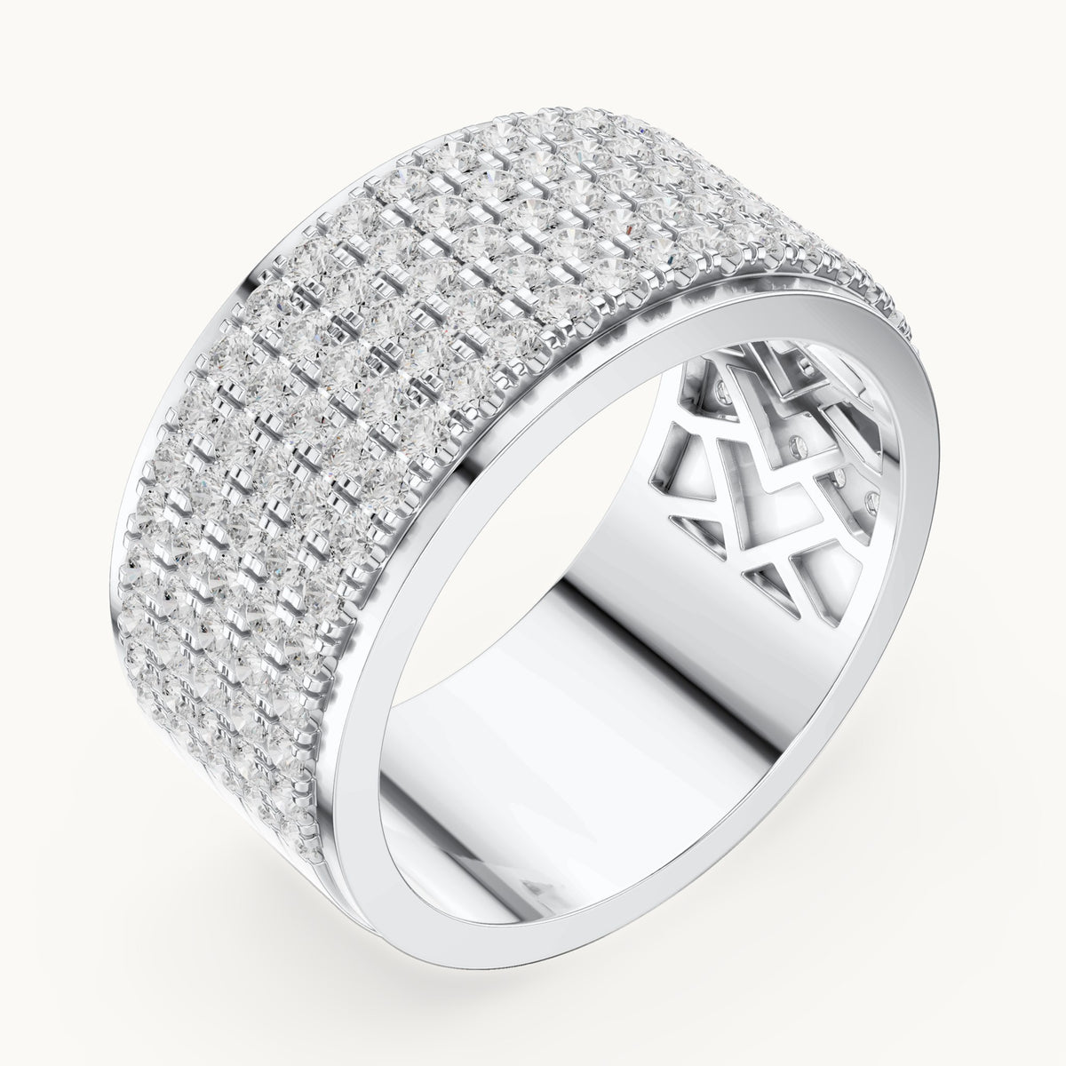 Round lab-grown diamond wide pavé band in white gold, 2.25 CT TW, view 2