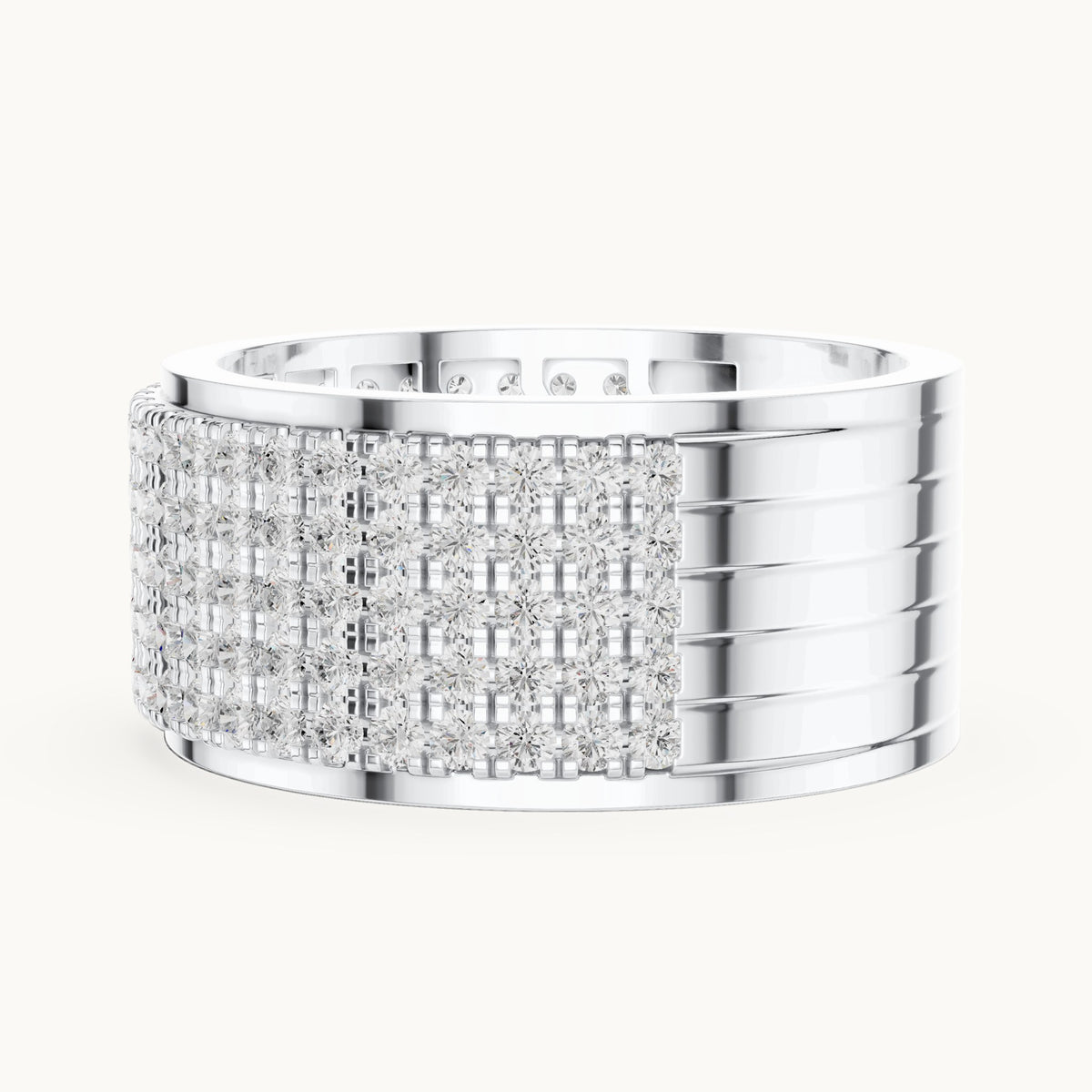 Round lab-grown diamond wide pavé band in white gold, 2.25 CT TW, view 3