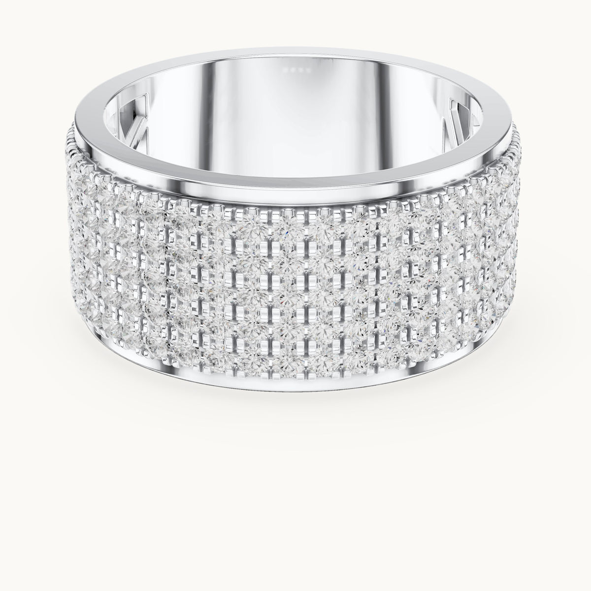 Round lab-grown diamond wide pavé band in white gold, 2.25 CT TW, view 4