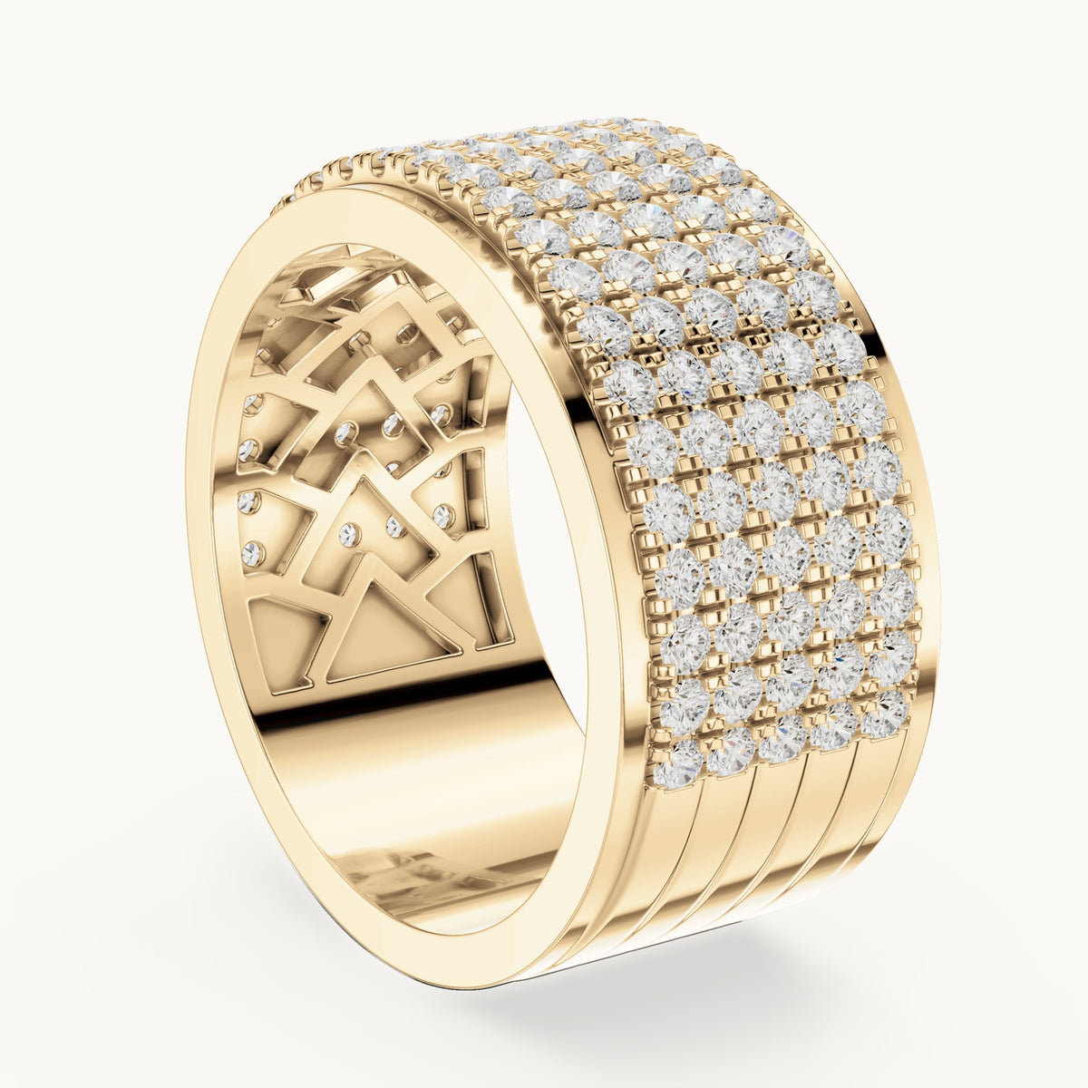 Round lab-grown diamond wide pavé band in yellow gold, 2.25 CT TW, view 1