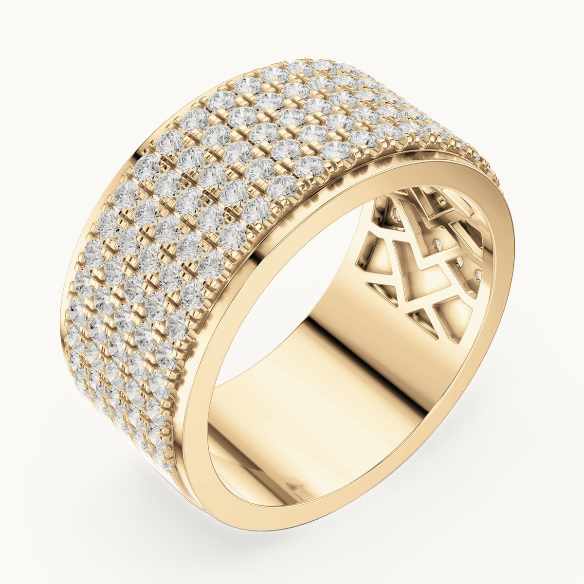 Round lab-grown diamond wide pavé band in yellow gold, 2.25 CT TW, view 2