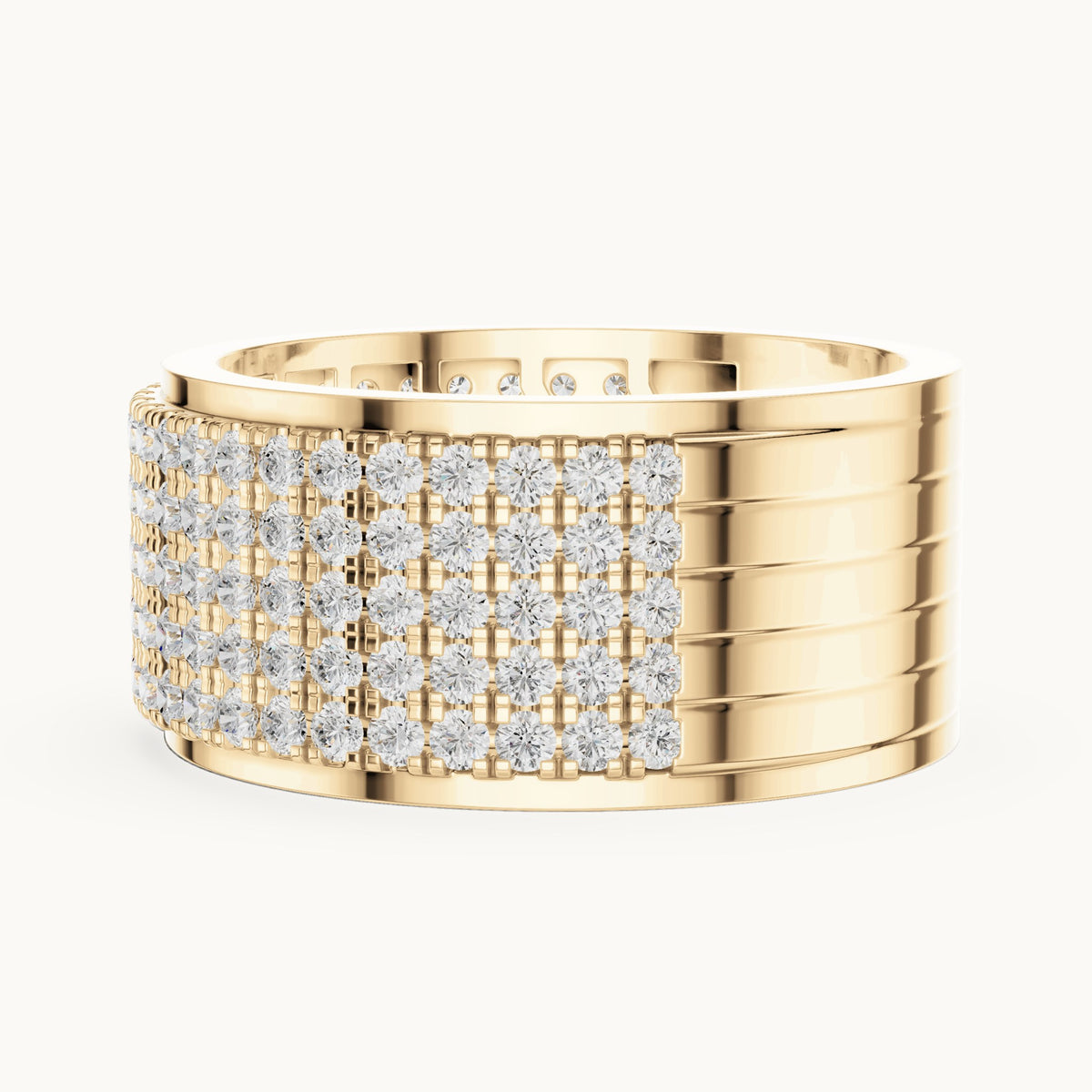 Round lab-grown diamond wide pavé band in yellow gold, 2.25 CT TW, view 3