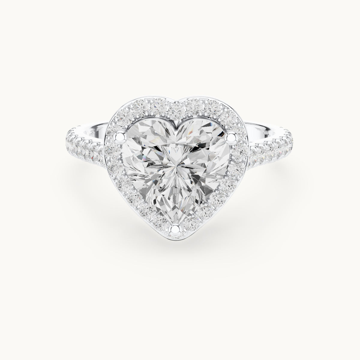 Heart lab-grown diamond halo engagement ring with pavé band in white gold, 2.71 CT TW, view 4