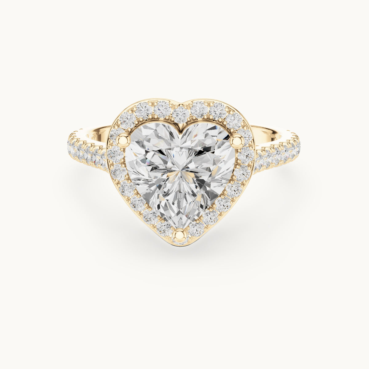 Heart lab-grown diamond halo engagement ring with pavé band in yellow gold, 2.71 CT TW, view 4