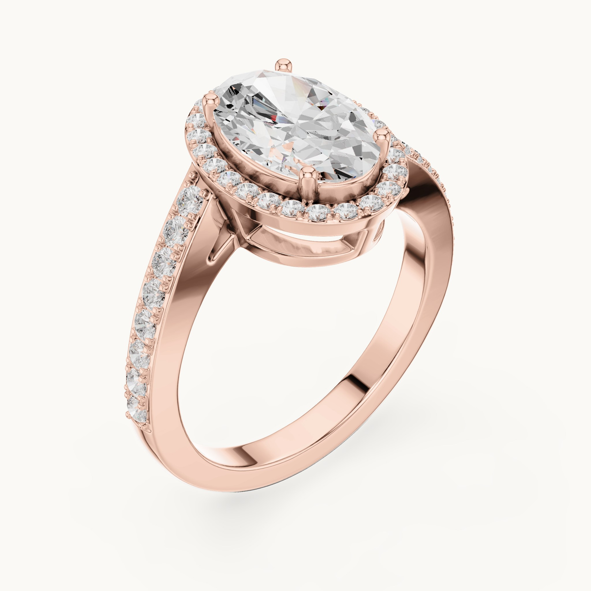 Oval lab-grown diamond halo engagement ring in 14K rose gold, 2.28 CT TW, view 2