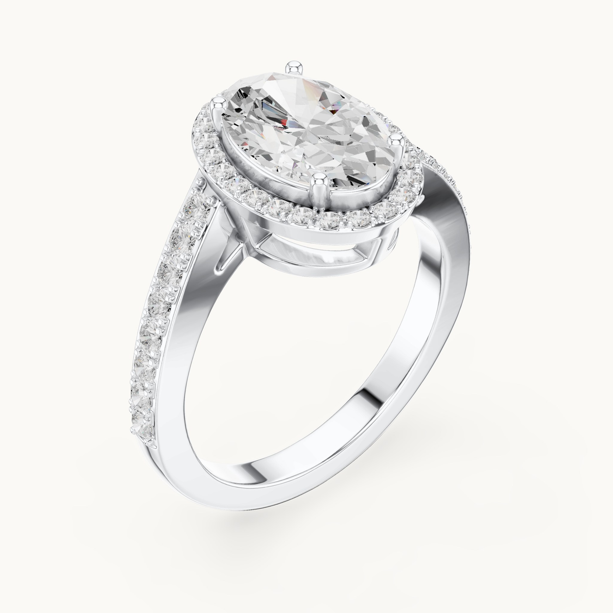 Oval lab-grown diamond halo engagement ring in 14K white gold, 2.28 CT TW, view 2