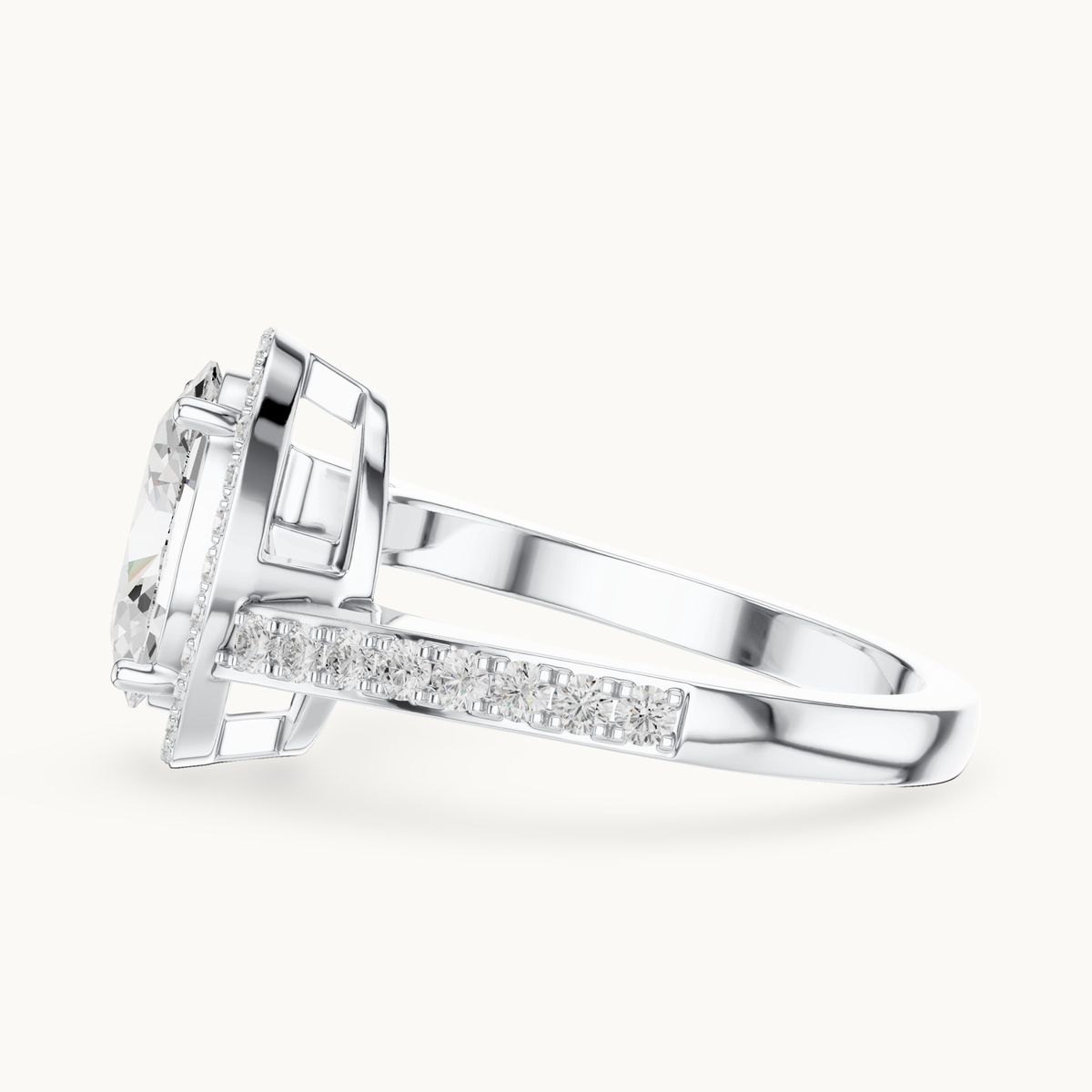 Oval lab-grown diamond halo engagement ring in 14K white gold, 2.28 CT TW, view 3