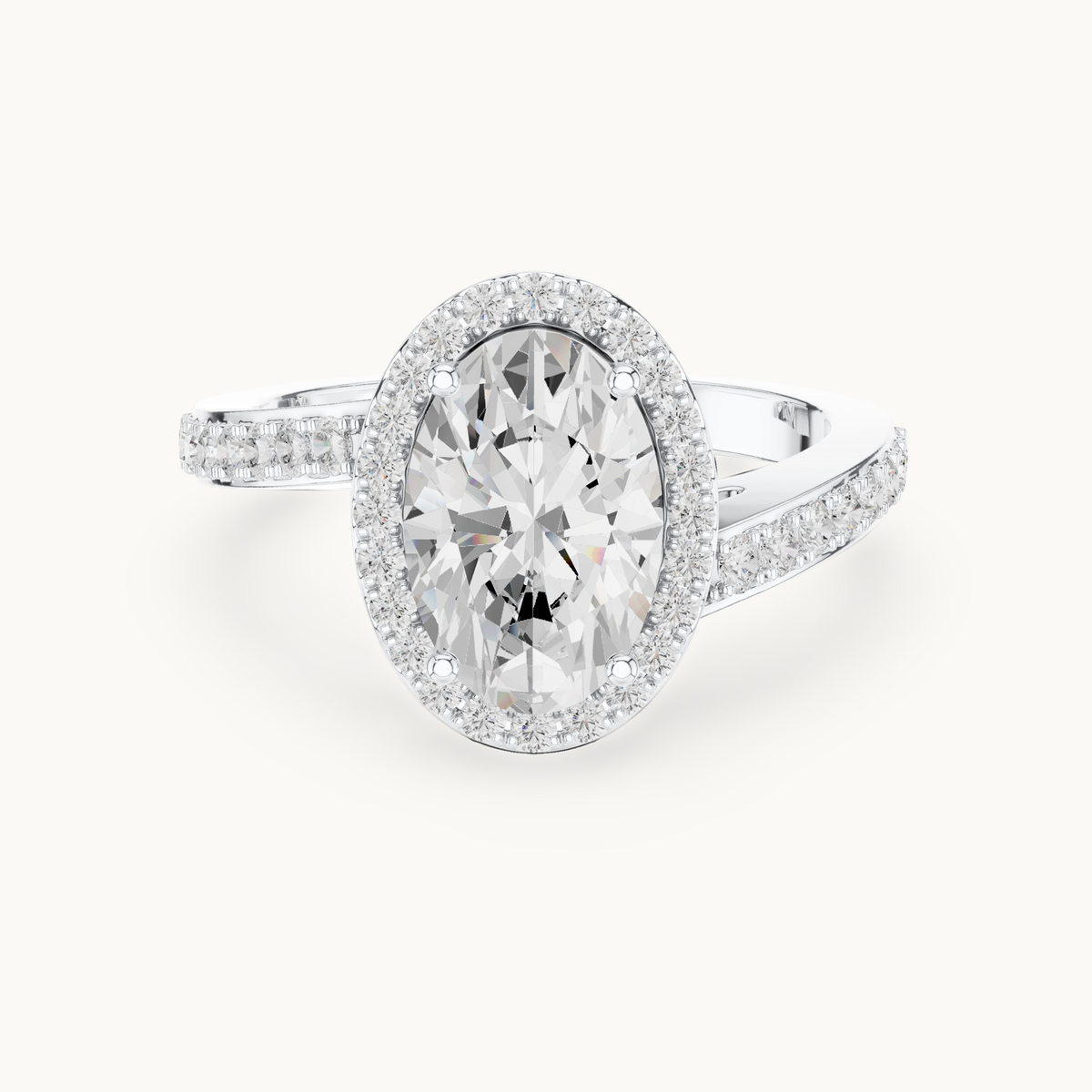 Oval lab-grown diamond halo engagement ring in 14K white gold, 2.28 CT TW, view 4