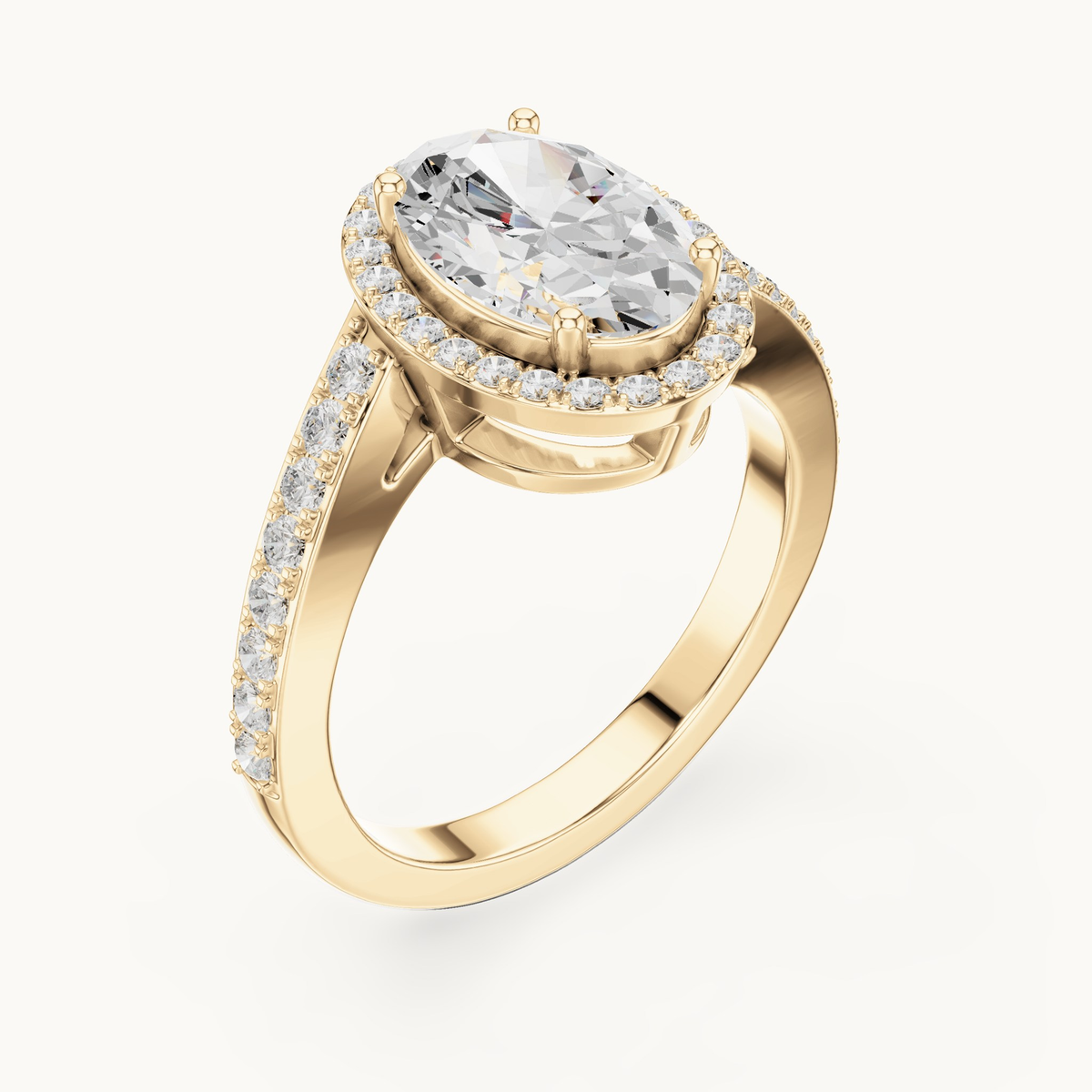 Oval lab-grown diamond halo engagement ring in 14K yellow gold, 2.28 CT TW, view 2