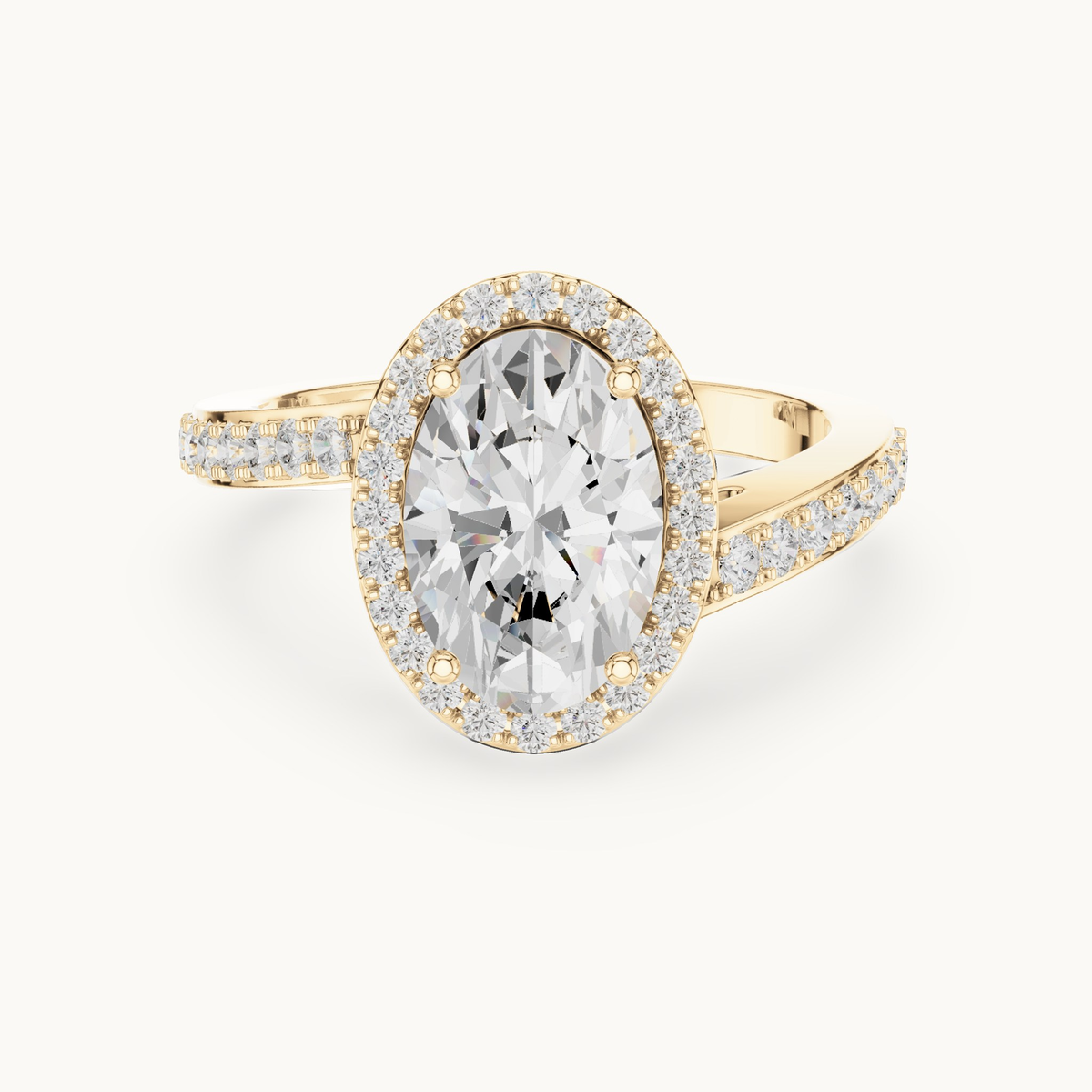 Oval lab-grown diamond halo engagement ring in 14K yellow gold, 2.28 CT TW, view 4