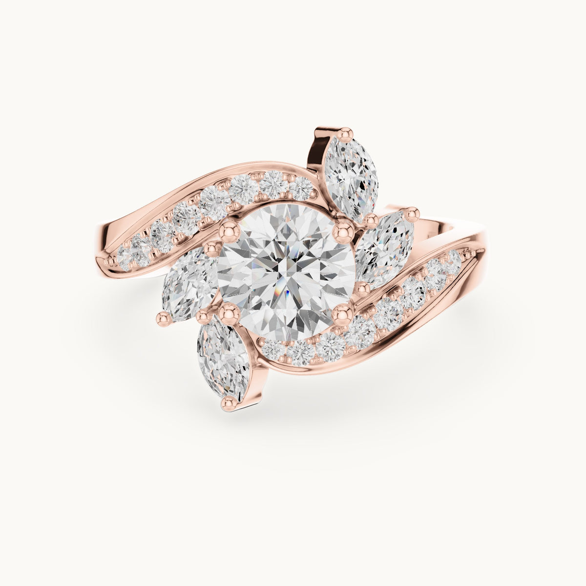 Round lab-grown diamond bypass engagement ring with marquise accents in rose gold, 1.59 CT TW, view 4