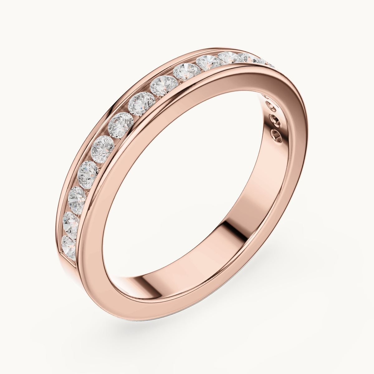 Round lab-grown diamond channel set band in 14K rose gold, 0.51 CT TW, view 2
