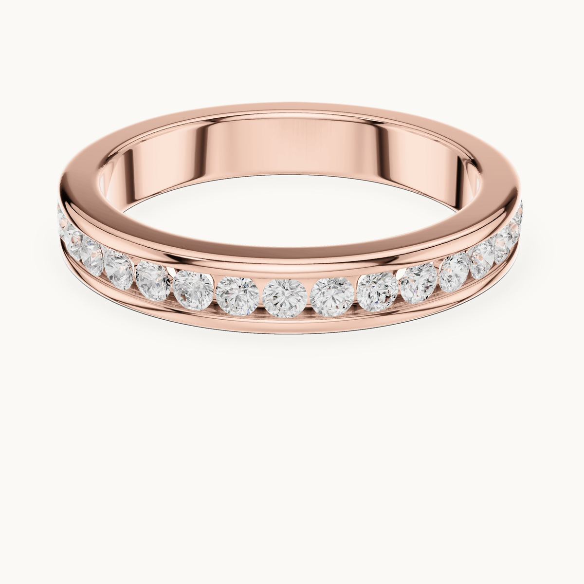 Round lab-grown diamond channel set band in 14K rose gold, 0.51 CT TW, view 4
