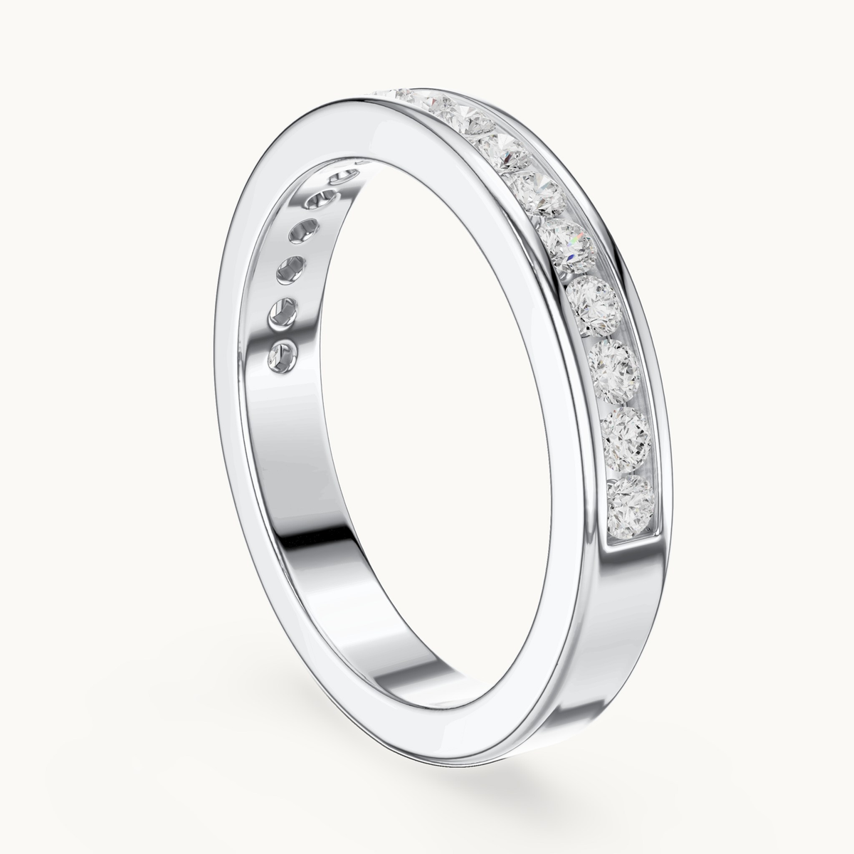 Round lab-grown diamond channel set band in 14K white gold, 0.51 CT TW, view 1