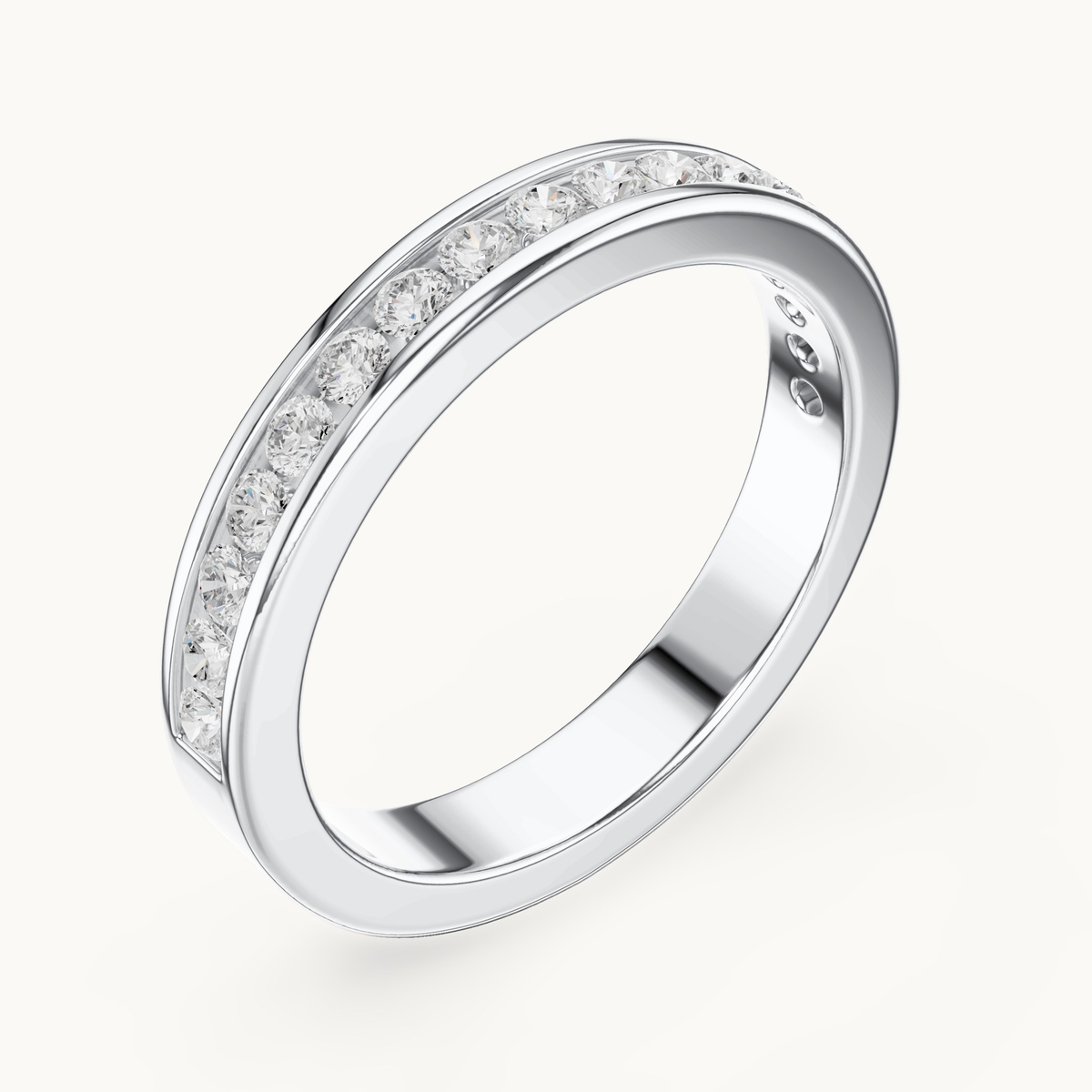 Round lab-grown diamond channel set band in 14K white gold, 0.51 CT TW, view 2